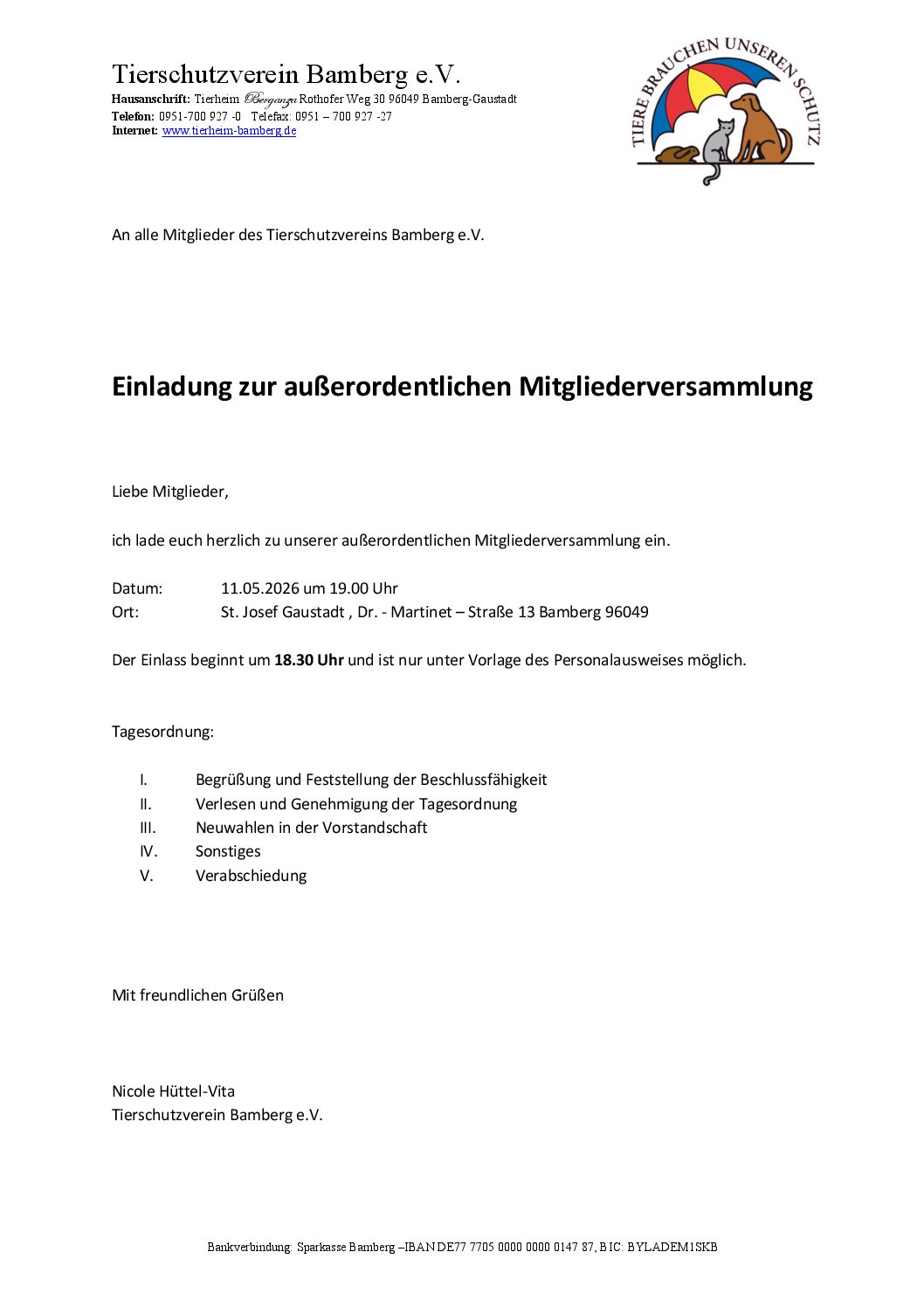 Einladung zur außerordentlichen Mitgliederversammlung